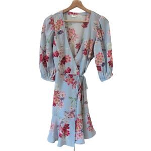 Amanda Uprichard 100% Silk Floral Wrap Dress Size Small - Pink Blue Cocktail EUC